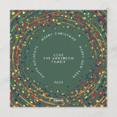 スクエアレッドグリーンイエローフォトハッピー新年 シーズンカード (裏面)