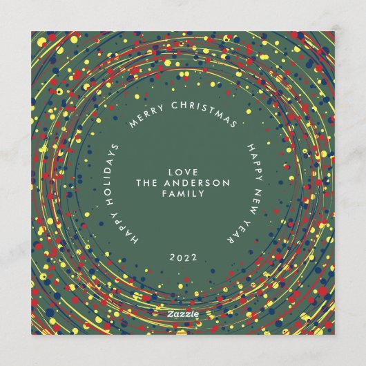 スクエアレッドグリーンイエローフォトハッピー新年 シーズンカード (裏面)