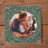 スクエアレッドグリーンイエローフォトハッピー新年 シーズンカード