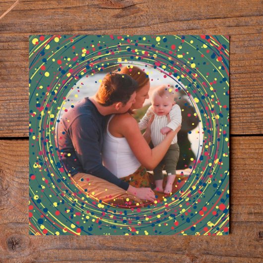 スクエアレッドグリーンイエローフォトハッピー新年 シーズンカード