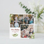 スクエアレッドベリー写真コラージメリークリスマス シーズンカード (スタンド正面)