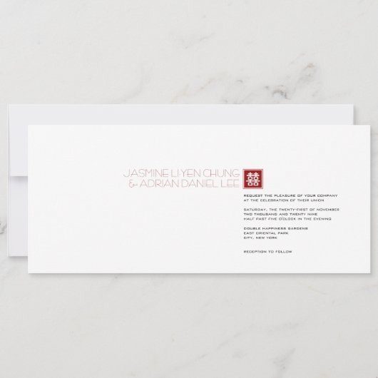 スクエアロゴダブルハピネ中国のス結婚ズ 招待状 (裏面)