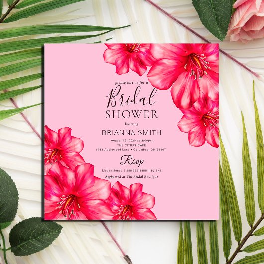 スクエアローズフローリーモダンブライダルシャワー 招待状