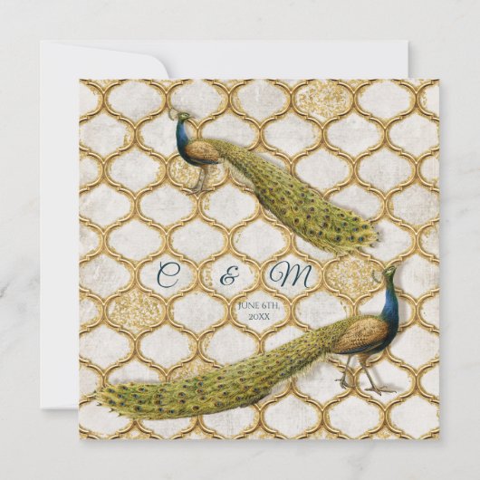 スクエアヴィンテージピーコックアラベスク金ゴールドズ 招待状 (裏面)