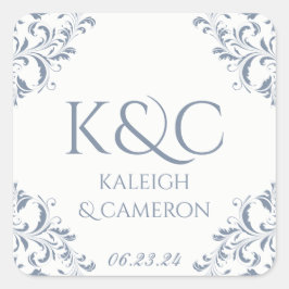 スクエアヴィンテージ結婚式ラベル – ナディネ（ダスティブルー） スクエアシール