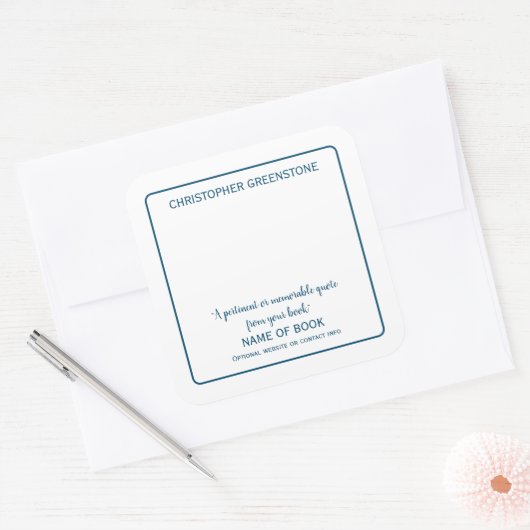 スクエア作家シグネチャーブルー蔵書票 スクエアシール (封筒)