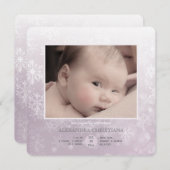 スクエア冬の到着のバラ。 写真の誕生の発表 案内状 (正面/裏面)