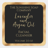 スクエア化粧品の製品ラベル – ブラック&金ゴールド スクエアシール (正面)