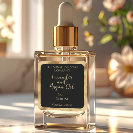 スクエア化粧品の製品ラベル – ブラック&金ゴールド スクエアシール