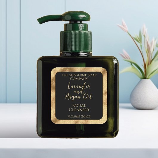 スクエア化粧品の製品ラベル – ブラック&金ゴールド スクエアシール