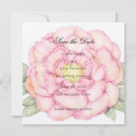 スクエア日付を保存ピンク牡丹 セーブザデート (正面)