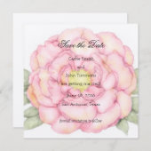 スクエア日付を保存ピンク牡丹 セーブザデート (正面/裏面)