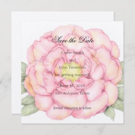 スクエア日付を保存ピンク牡丹 セーブザデート (正面/裏面)