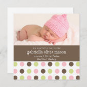 スクエア水玉模様 | 誕生発表 案内状 (正面/裏面)