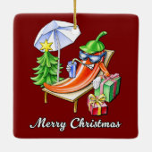 スクエア深いレッドメリークリスマスペッパー セラミックオーナメント (裏面)