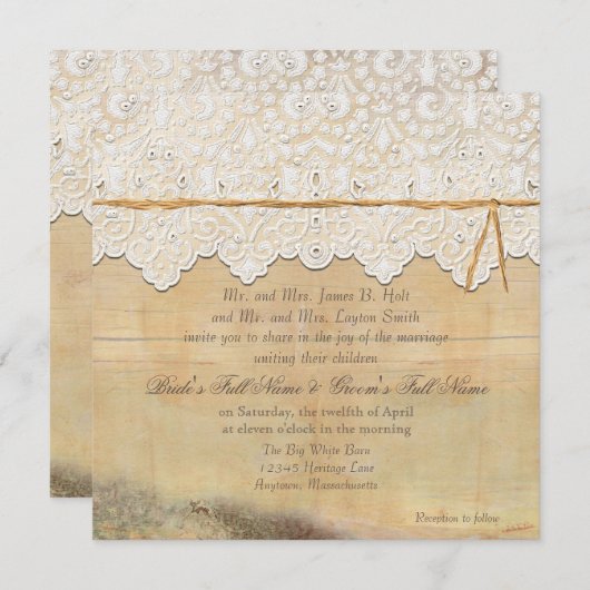 スクエア素朴バーンアウトドアガーデンボホレースウッド 招待状 (正面/裏面)