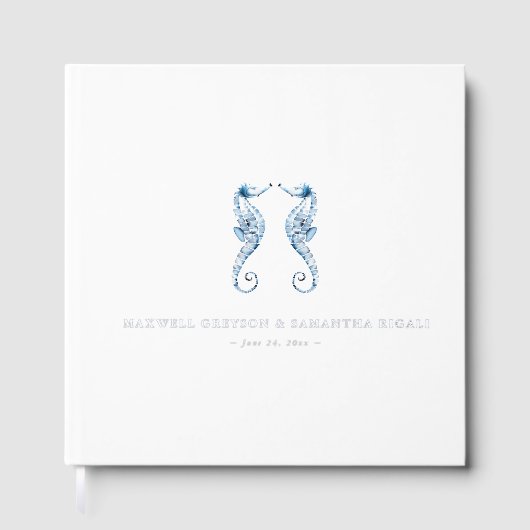 スクエア結婚ズゲストブックウォーターカラーシーホース ゲストブック (正面)