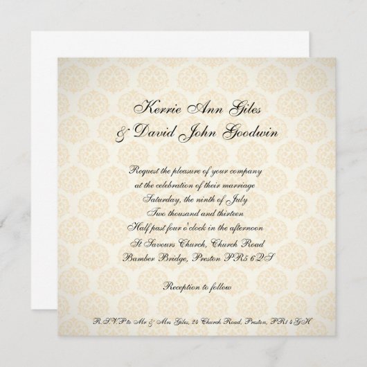 スクエア結婚式招待状ヴィンテージオレンジアンドクリーム 招待状 (正面/裏面)