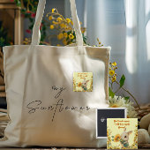 スクエア缶バッジ |かわいいウサギのひまわり持ち 缶バッジ