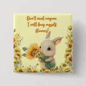 スクエア缶バッジ |かわいいウサギのひまわり持ち 缶バッジ (正面)