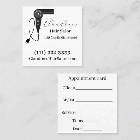 スクエア美しいヘアサロンビジネスアポイントメントカード スクエア名刺 (正面/裏面)