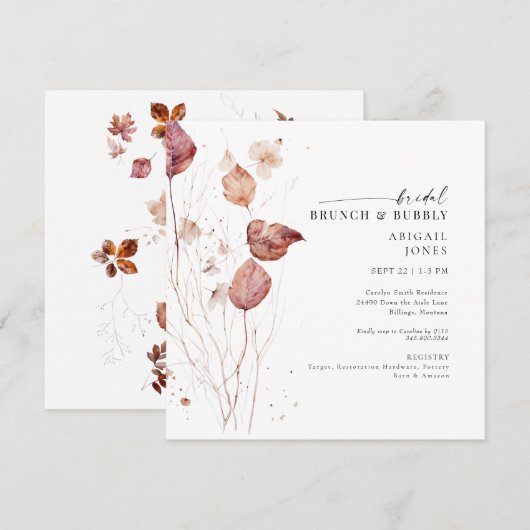 スクエア オータム ブライダル ブランチ & バブル シャワー 招待状 (正面/裏面)