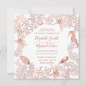 スクエア カッパー コーラル リース スクリプト ターフル 浜辺 招待状 (正面)