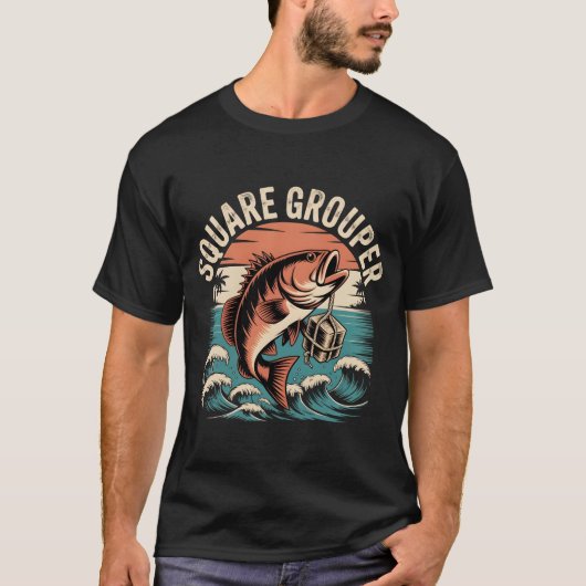 スクエア・グルーパー釣りデザイン Tシャツ (正面)