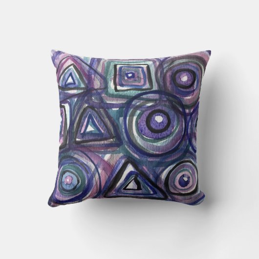 スクエア&サークルレトロ水彩枕 クッション (裏面)