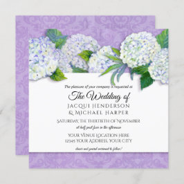 スクエア パープル ダマスク ハイドランジア フラワーズ ウェディング 招待状