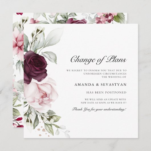 スクエア フローラル ボーホ | プラン変更のお知らせ 招待状 (正面/裏面)