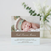 スクエア ブラウン & ブルー | 誕生のお知らせ 案内状 (スタンド正面)