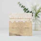 スクエア ラスティック バーン アウトドア ガーデン ボーホー ライス ウッド 招待状 (スタンド正面)