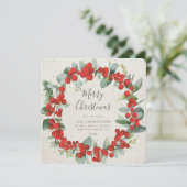 スクエア レッド ベリー + ユーカリ クリスマス リース (スタンド正面)