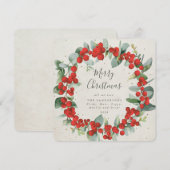 スクエア レッド ベリー + ユーカリ クリスマス リース (正面/裏面)