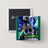 スクエア"起源"ボタン- Quinceyのロゴ 缶バッジ (正面&裏面)