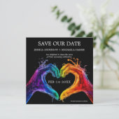 🌈スクエア❤️LGBTQハートプライド結婚 セーブザデート (スタンド正面)