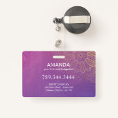 スクハスナポーズパープルマンダラチャクラ名バッジ バッジ (裏面リトラクタブル付き)