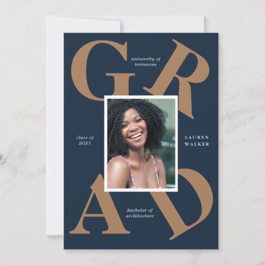 スクラはっきりしたースカラーの卒業発表 招待状 (正面)