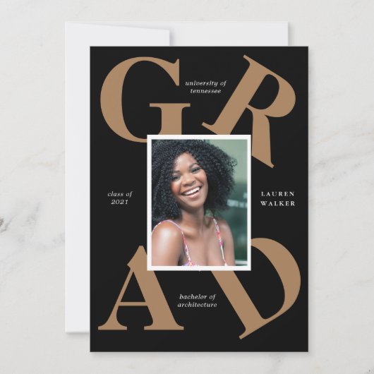 スクラはっきりしたースカラーの卒業発表 招待状 (正面)