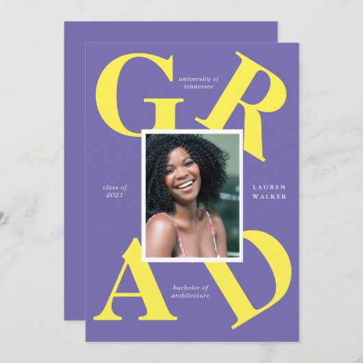 スクラはっきりしたースカラーの卒業発表 招待状 (正面/裏面)