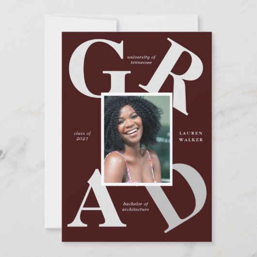 スクラはっきりしたースカラーの卒業発表 招待状 (正面)