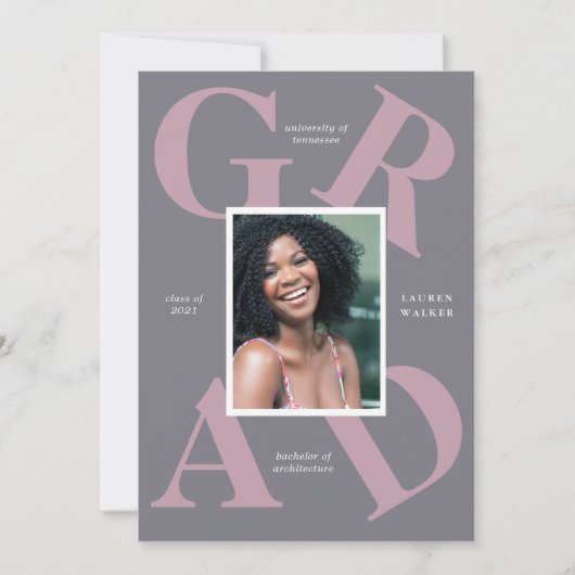 スクラはっきりしたースカラーの卒業発表 招待状 (正面)