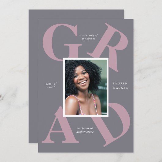 スクラはっきりしたースカラーの卒業発表 招待状 (正面/裏面)