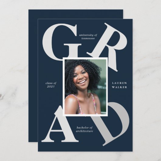 スクラはっきりしたースカラーの卒業発表 招待状 (正面/裏面)