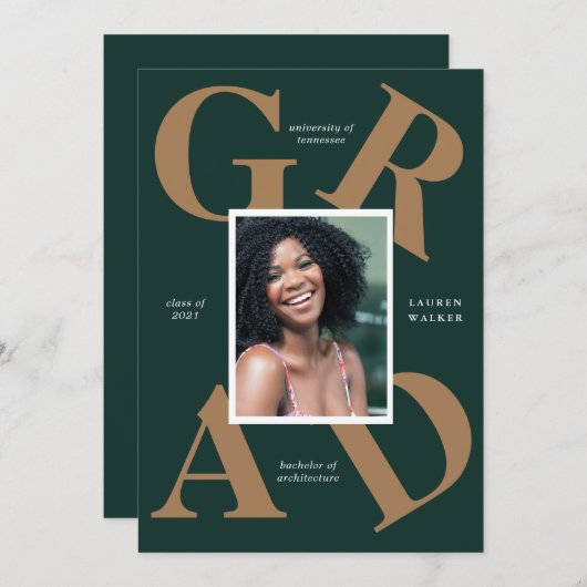 スクラはっきりしたースカラーの卒業発表 招待状 (正面/裏面)