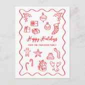 スクライブモダンルイラストレーションドードル赤と白 シーズンポストカード (正面)