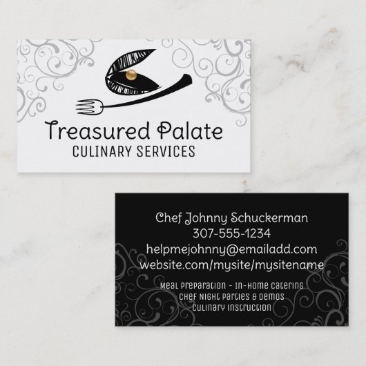 スクライブルカキエビのシーフードフォークケータリングパー 名刺 (正面/裏面)