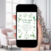 スクライブルドードルズグリッターグリーンクリスマスパーティー 招待状