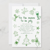 スクライブルドードルズグリッターグリーンクリスマスパーティー 招待状 (正面)